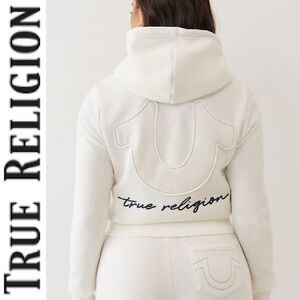 True Religion Horseshoe Applique Zip Hoodie- Winter White